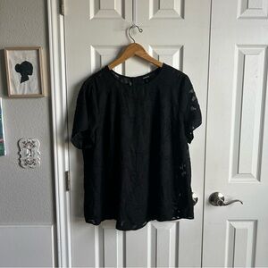 Torrid black semi sheer short sleeve floral blouse